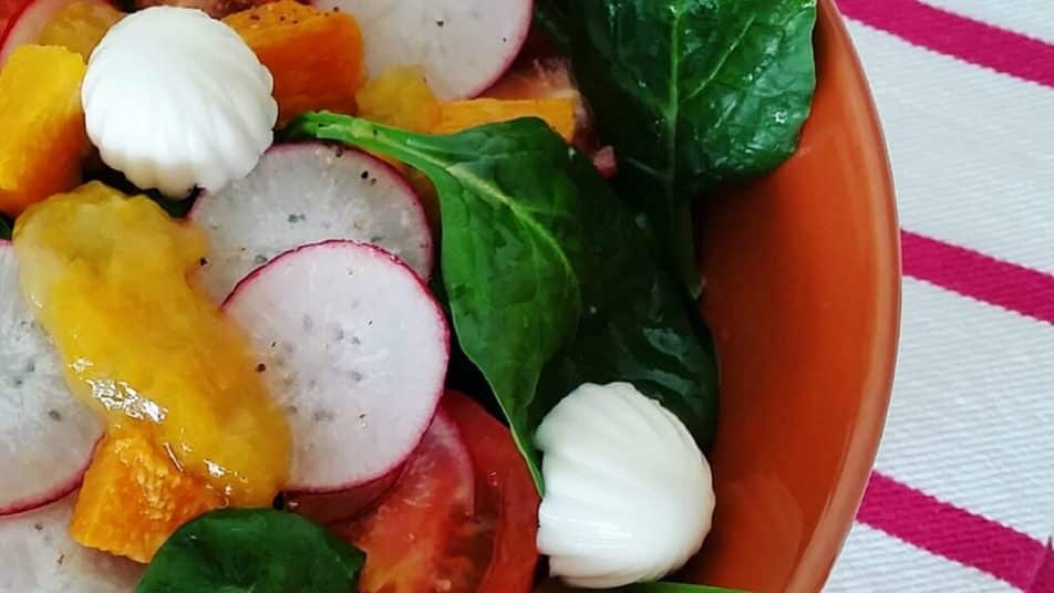 Ensalada con calabaza asada y mermelada