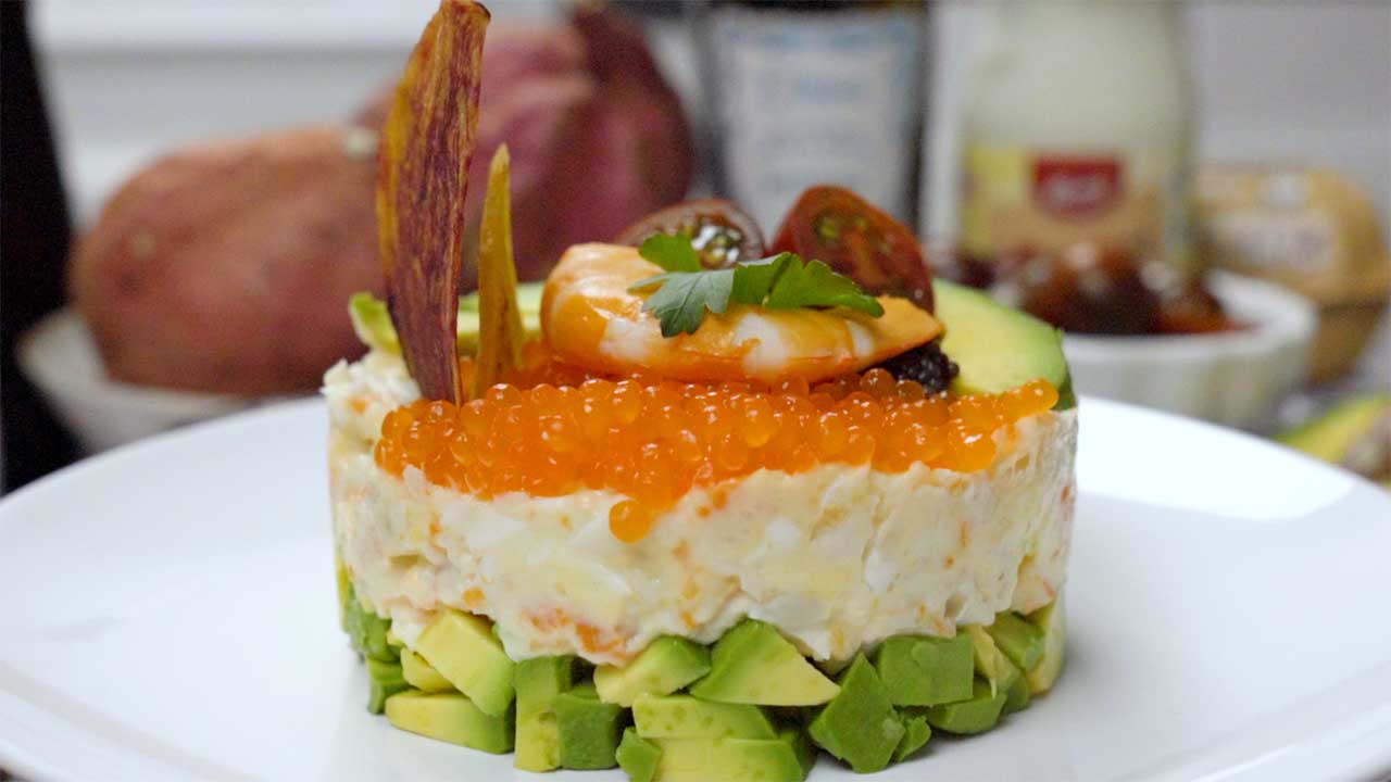Ensaladilla rusa de batata y langostinos