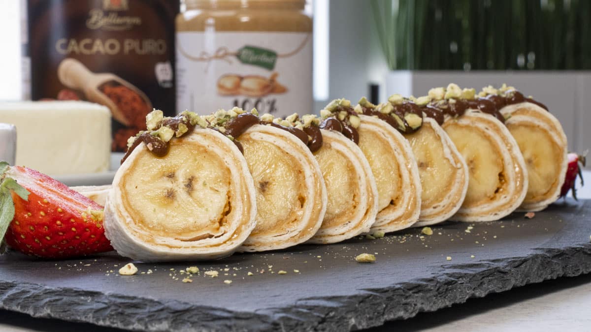 Sushi de plátano con crema de cacao