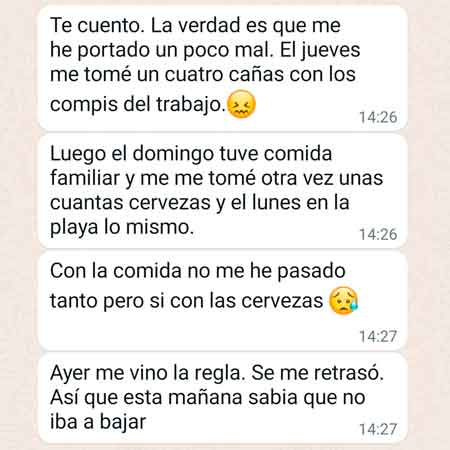 Mensaje de una clienta con una excusa: unas cervezas con los amigos