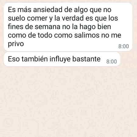 Mensaje de una clienta con otra excusa sobre las comidas del fin de semana