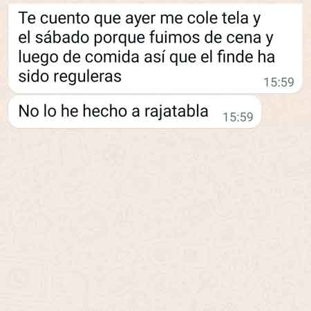 Mensaje de una clienta con una excusa: las comidas del fin de semana