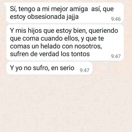 Mensaje de una clienta con una excusa: no querer obsesionarse