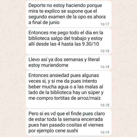 Mensaje de una clienta con una excusa: estudiar una oposición