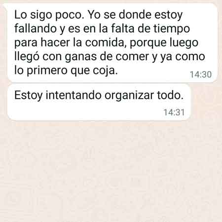 Mensaje de una clienta con una excusa: no tener tiempo para cocinar