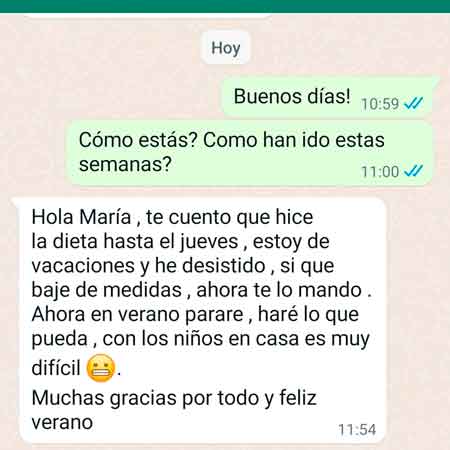 Mensaje de una clienta con una excusa: el verano